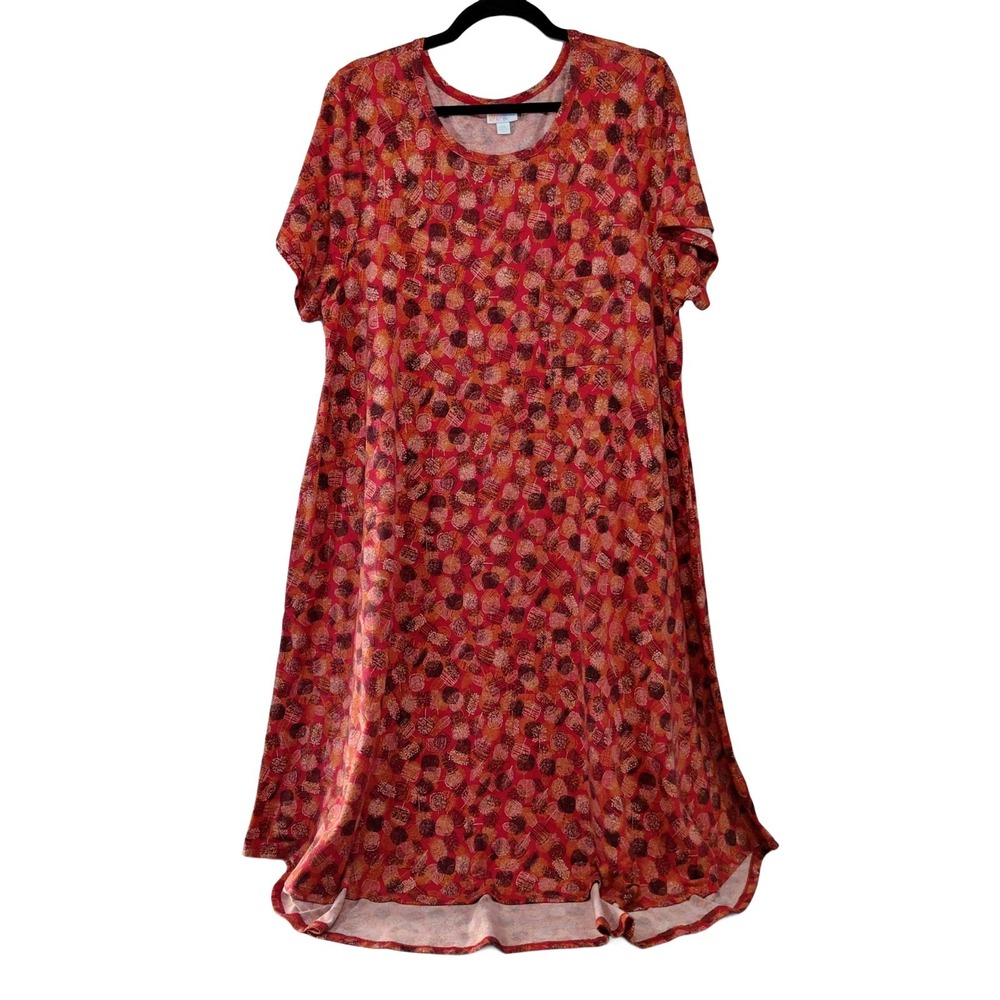Lularoe Carly Dress Burnt Orange Geometric Leaves Womens 2XL Comfort House Dress